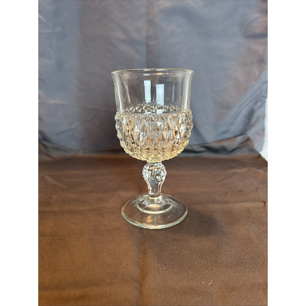 Vintage Indiana Glass Diamond Point Wine Water Goblets‎ Fluted Footed Barware